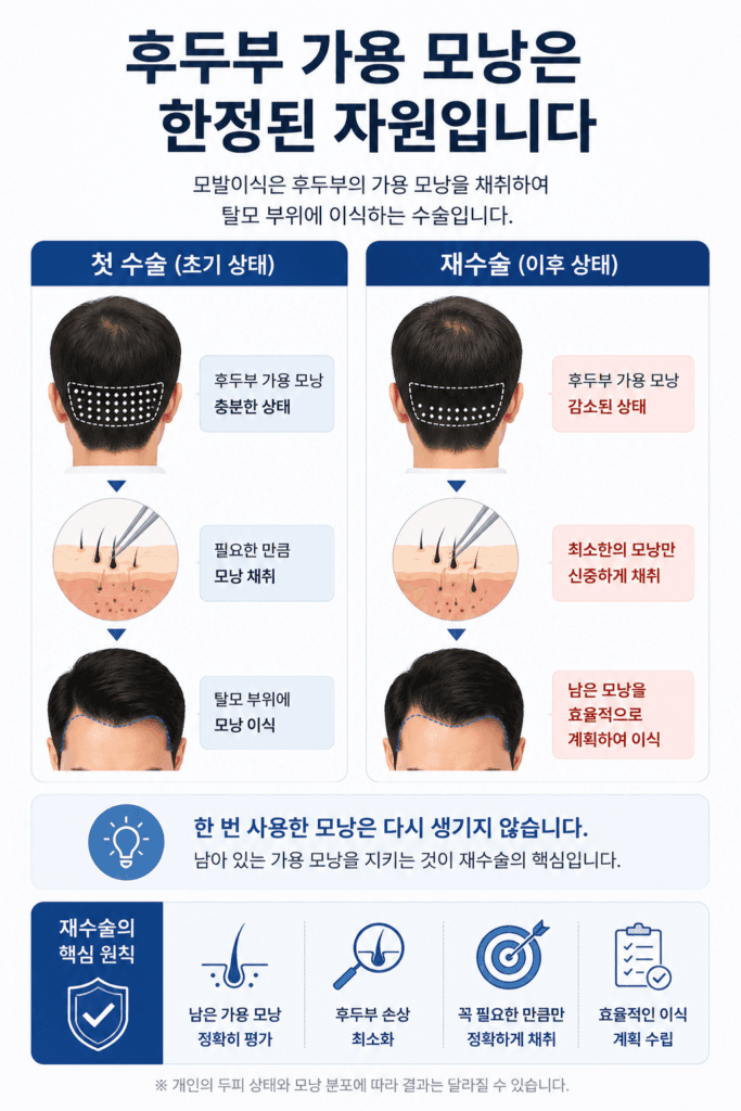 모발이식으로 인한 후두부 가용 모낭 감소 개념도