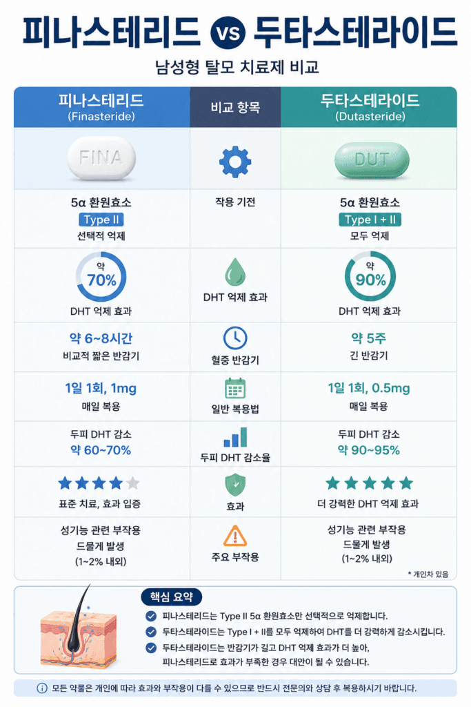 피나스테라이드와 두타스테라이드 차이 비교 인포그래픽