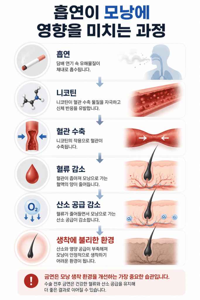 흡연이 모낭에 영향을 미치는 과정 인포그래픽