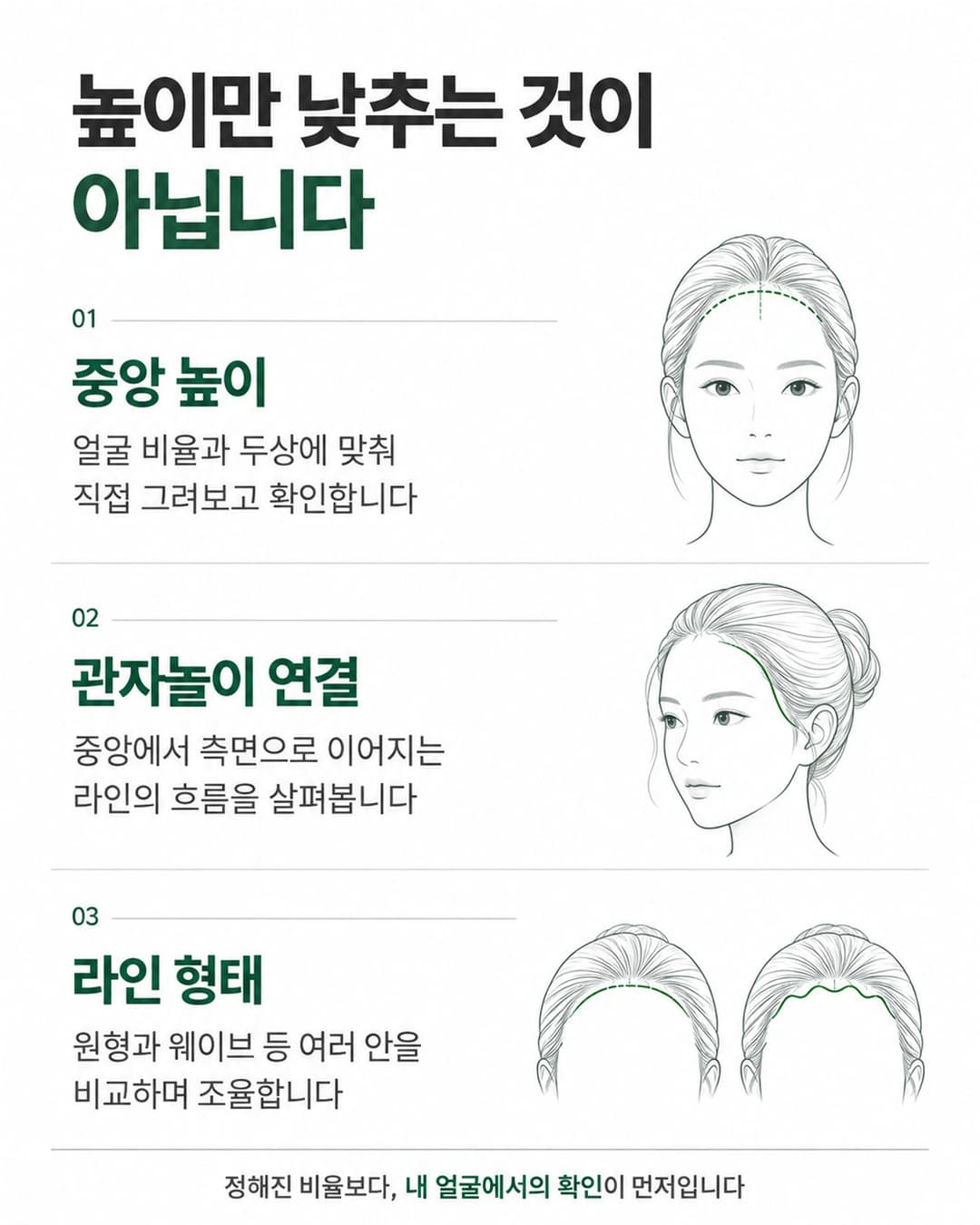 여성 헤어라인 디자인에서 이마 비율과 관자놀이 연결, 밀도를 함께 확인하는 기준