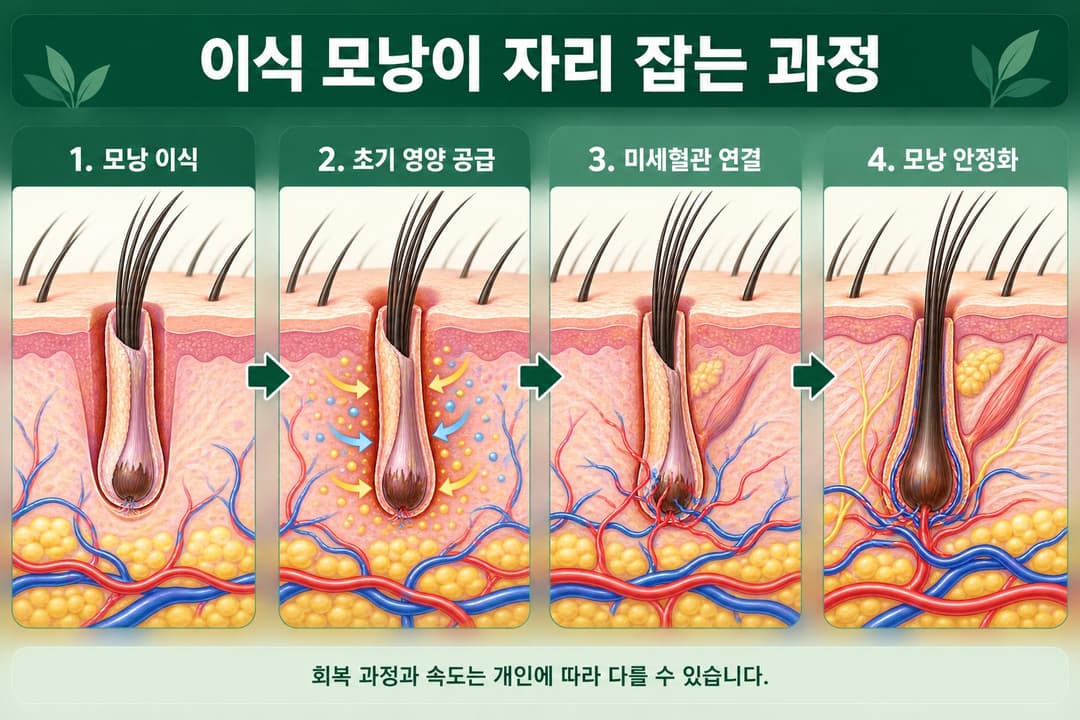 이식된 모낭이 두피의 미세혈관과 연결되어 안정화되는 과정
