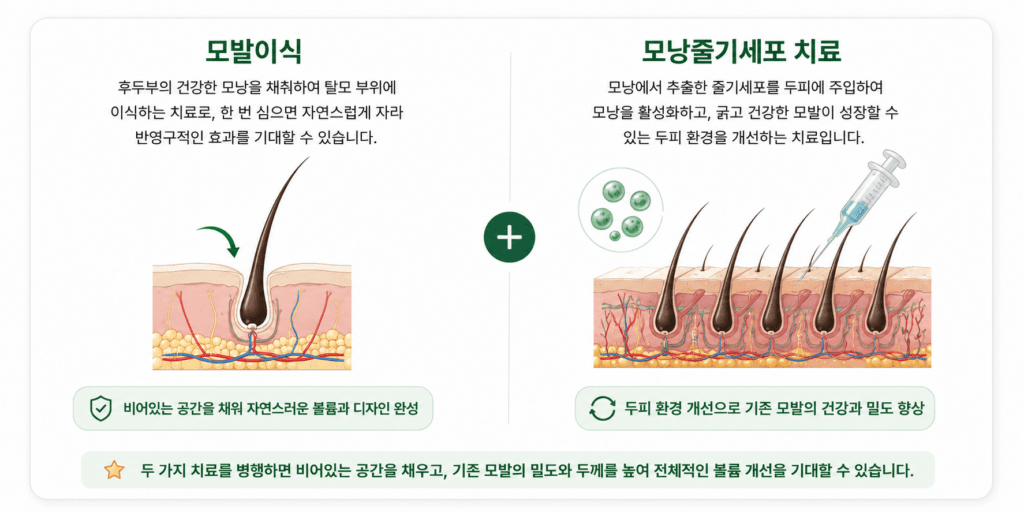 모발이식과 모낭줄기세포 치료 차이와 병행 치료 원리
