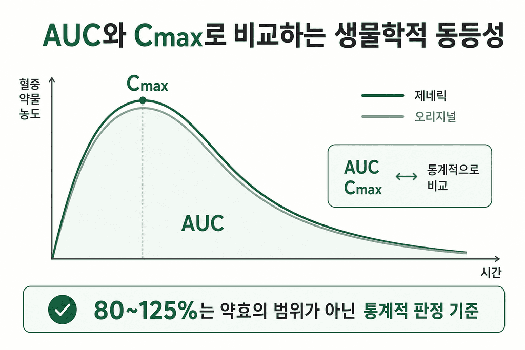 AUC와 Cmax로 제네릭 의약품과 오리지널 의약품의 생물학적 동등성을 비교하는 방법