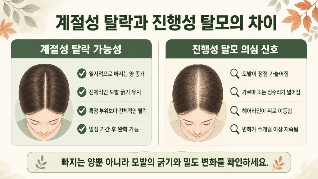 계절성 머리 빠짐과 진행성 탈모의 차이 비교