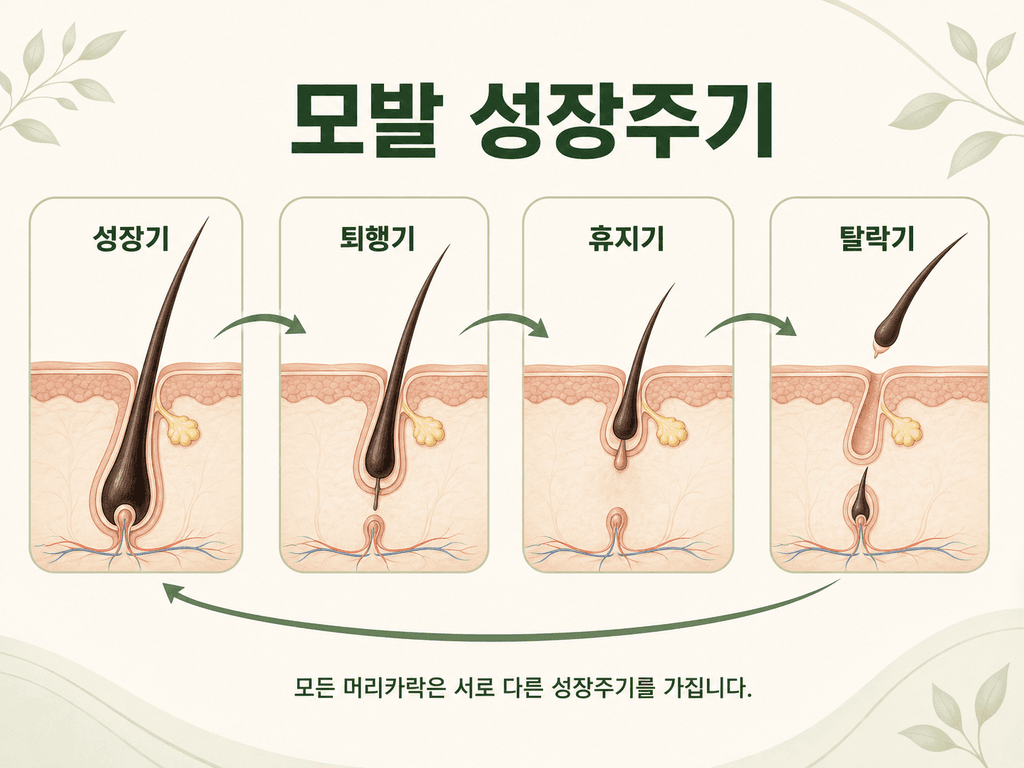 성장기 퇴행기 휴지기 탈락기로 이어지는 모발 성장주기